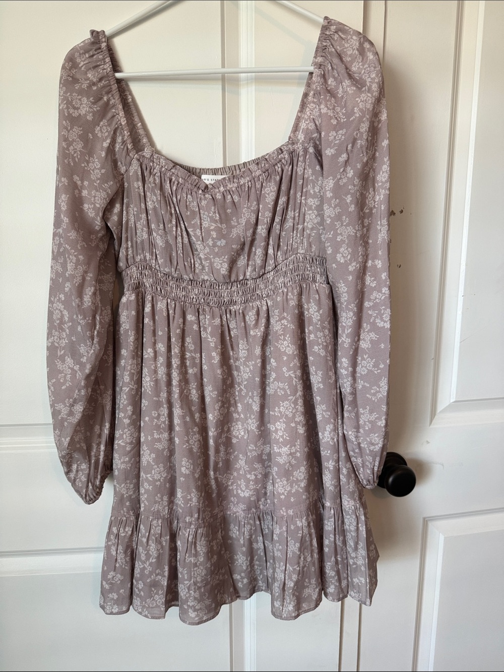 Altar'd State Dusty Mauve Floral Long Sleeve Smocked Dress
